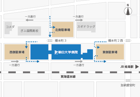 朝日大学病院の駐車場案内図